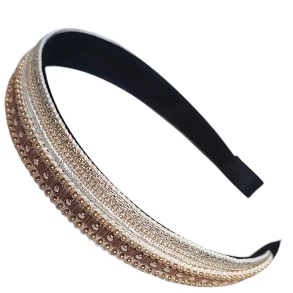 Accessories - Gold Studded Beige Headband